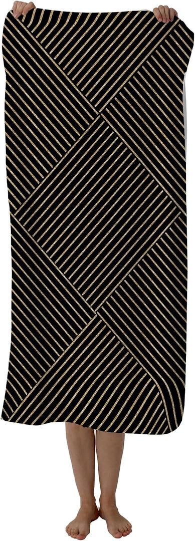 Black and Gold Beach Towel, Minimalist Abstract Sand Beach Towels Gifts for Women, Bohemian Mid Century Modern Quick Dry Bath Pool Towels for Bathroom Pool Camp, Boho Bathroom Decor, 30x60 in