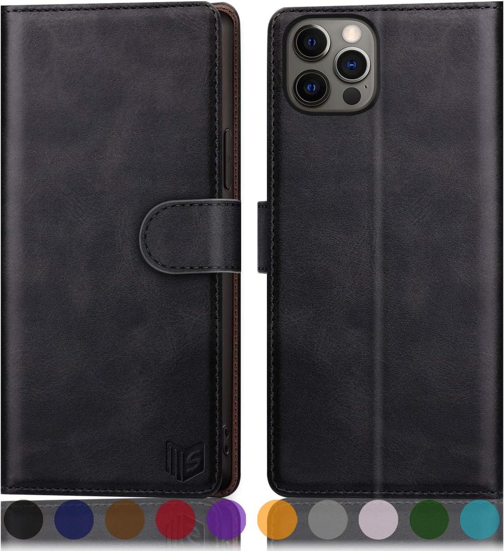 SUANPOT for iPhone 12 Pro Max Leather Wallet case with RFID Blocking Credit Card Holder, Flip Folio Book Magnetic PU Cell Phone Plus Cover for Apple 12 promax Leather case for Men Women 6.7 Black