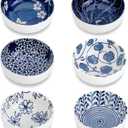 Japanese Style Ceramic Dipping Bowls,3'' Small Pinch Bowls Set Side Sauce Cups,Dishes for Sushi,Snack and Soy,BBQ,2.5 Oz Blue and White Mini Bowl for Kitchen Prep - Set of 6 (3 inch)
