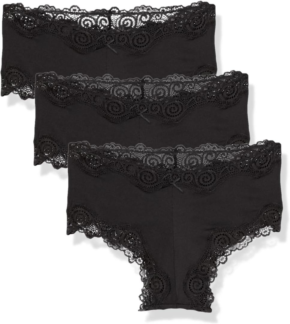 Maidenform Women's Hipster Underwear, Low-rise Cheeky Panty, Scalloped Lace Hipster Panty, 3-pack (X-Large, Black/Black/Black)