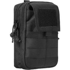 Multipurpose Tactical Molle Mobile Phone Belt Pouch EDC Gadget Slim Utility Waist Bag with Cellphone Holster Large Black