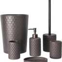 zccz Bathroom Accessory Set - 6 pcs Bronze Bathroom Accessories Set with Trash Can, Toothbrush Holder, Toothbrush Cup, Soap Dispenser, Soap Dish, Toilet Brush with Holder - Accessoire Salle de Bain (Warm Gray)