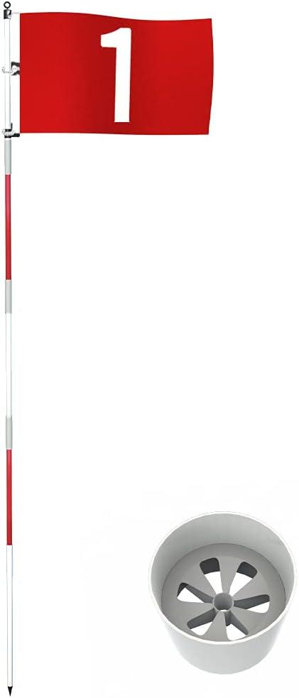 THIODOON Golf Flagstick 6ft Golf Flag and Cup for Yard Pro Detachable Golf Hole Cup and Flag for Driving Range Backyard Upgrade Anti-Rust Glass Fiber 5-Section Design with Connectors (Premium Flagstick Set -1 Pack)