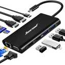 Hiearcool USB C Laptop Docking Station, 11-in-1 Type C Hub Multiport Adapter Dongle, USB C Dock with Dual HDMI VGA 100W PD Charging Gigabit Ethernet for Dell HP Lenovo Windows Laptops