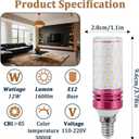 E12 LED Corn Light Bulbs,12W Warm Light 3000K, Equivalent to 100W E12 Halogen Bulbs,AC 110-220V, 360 Beam Angle,Small Edison Screw SES LED Corn Lamp, Not Dimmable, Pack of 4