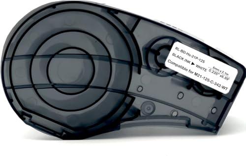 PIZAIE Heat Shrink Tubing Label Tape Compatible for M21-125-C-342-WT Cartridge Work with M210 LAB BMP21-PLUS/LAB IDPAL Label Printer,Black on White, 0.24" Width, 7' Length