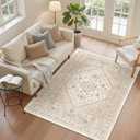 zesthome 4x6 Rug - Stain Resistant Washable Rug, Anti Slip Backing Rugs for Living Room, Foldable Vintage Small Area Rugs (Cream/Beige,4'x6')