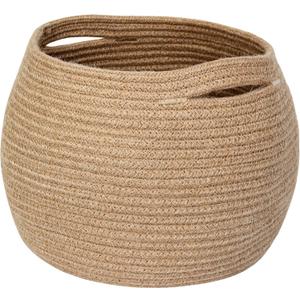 MEGASKET Decorative Wicker Storage Basket, 11" x 9" Indoor Plant Basket for Home Decor, Round Woven Dog Cat Toy Bin with Handle, Bathroom Towel Storage, Jute Planter Holder, Shelf Closet Organizer