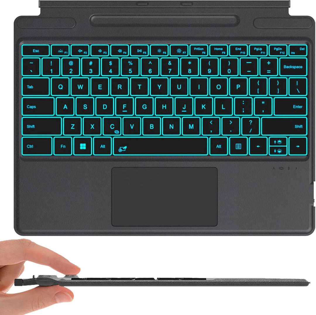 Surface Pro Keyboard for Microsoft Surface Pro 8/9/X/10/11 13 inch, Wireless Type Cover with 7 Color Backlit, Bluetooth Ultra-Slim Portable Magnetic Keyboard with Trackpad, Rechargeable Battery