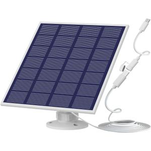 Solar Powered Security Camera Panel with Wall Mount, 5W, 9.8ft Cable, IP65 Waterproof, USB-C Compatible (1 Pack)