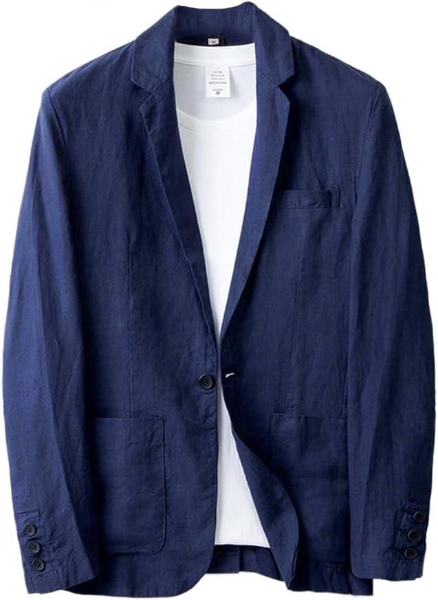 IDEALSANXUN Mens Linen Blazer Casual One Button Lightweight Suit Jackets Sports Coat (Navy Blue, XL)