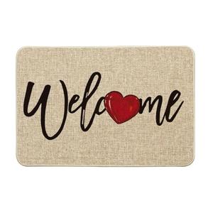 Welcome Love Heart Valentine's Day Doormat, Home Decor Low-Profile Switch Rug Door Mat for Indoor Outdoor 17x29 Inch