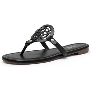 katliu Women's Flat Sandals Flip Flop Sandals Comfortable Dressy Thong Sandals, Black, Size 9