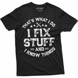 Men's Funny I fix Stuff T-Shirt Mechanic Engineer Garage Tee Shirt (Large, Black)