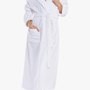 Chic Happen Plush Robe - Luxury Coral Fleece Bathrobe with Pockets - Women's Adult Size L White