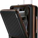 Carry on Luggage 22x14x9 Airline Approved, 20 Inch Carry on Luggage with Front Compartment, Travel Carry on Suitcase Lightweight with Wheels Black with Brown (TSA Approved)