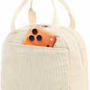 Corduroy Insulated Lunch Tote with Front Pocket for Women & Men  Leakproof Reusable Meal & Food Bag, Large Capacity for Office, Picnic & Travel  Beige