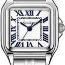 Szaikyri Classic Square Watches for Women with Roman Numerals Ladies Casual Dress Watch (Silver Blue)