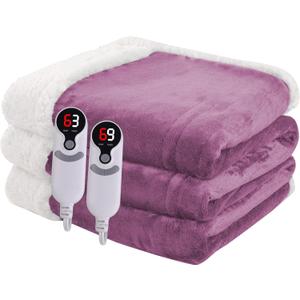Heated Blanket Electric Blanket Queen Size 84''x90'' with 9 Heating Levels, 1-10 Hour Auto Shut Off, Machine Washable, Dual Controller Soft Warming Blanket for Couch, Bed, Office - Purple