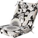 Pillow Perfect Floral Indoor/Outdoor Solid Back 1 Piece Square Corner Chair Cushion with Ties, Deep Seat, Weather, and Fade Resistant, 36.5" x 18", Black/White Sophia, 1 Count