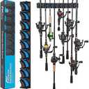 PLUSINNO Vertical Fishing Rod Holder, Wall Mounted Fishing Rod Rack, Fishing Pole Holder Holds Up to 9 Rods or Combos, Fishing Rod Holders for Garage, Fits Most Rods of Diameter 3-19mm