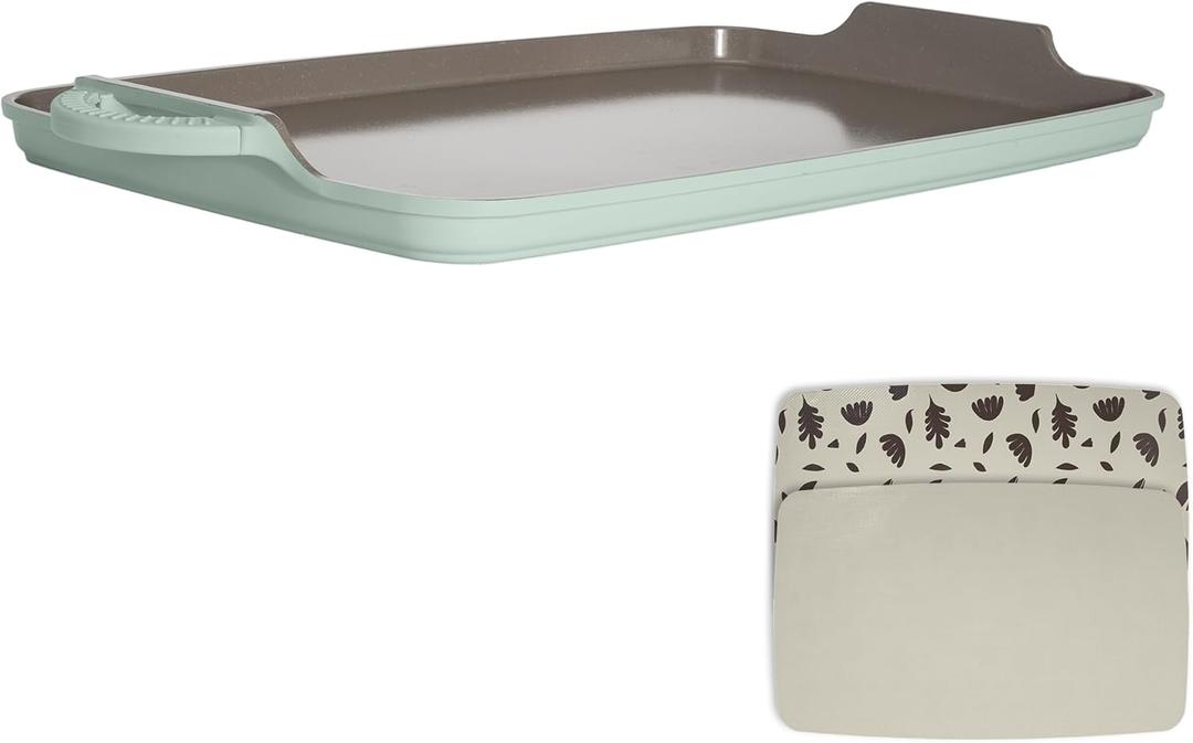 Goodful All-in-One Double Burner Griddle, Ceramic Nonstick, Durable Cast Aluminum, Oven Safe and Dishwasher Safe, Made without PFAS, PFOA, PFOS & PTFE, 18-Inch x 11-Inch, Sage Green (21.3" x 11.5" x 1.5")