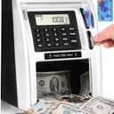 Kids Talking ATM Piggy Bank for Real Money with Dual Debit Cards, Power-Off Memory, Auto-Opening Drawer, Onekey Shutdown, Bill Feeder, Coin Recognition, Balance Calculator Machine (Black)