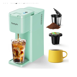 Tastyle Mini Hot and Iced Coffee Maker Single Serve, for K Cup and Ground, 6 to 14 Oz Brew Sizes, with Recipe Book, for Home, Travel, RV, Office and Dorm, Mint