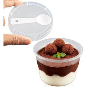 8oz Plastic Dessert Cups with Lids and Spoons, Clear Yogurt Parfait/Appetizer Cup with Lids for Party, Mini Round Dessert Cups with Spoons for Pudding/Jello/Milkshake/Fruit/Ice Cream, 25 Pack