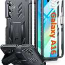 FNTCASE for Samsung Galaxy A16 5G Case: with [Built-in Screen Protector & Kickstand] [Military-Grade Drop Protection] Heavy Duty Protective Full Body Shockproof TPU Phone Cover Black