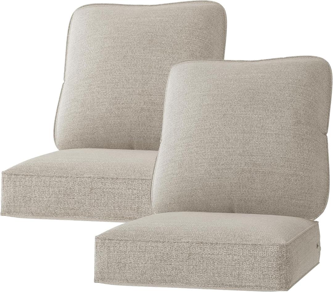 Outdoor Deep Seat Patio Cushions Set of 2, 24 x 24 Outdoor Cushions Waterproof & Fade Resistant Patio Furniture Replacment Cushions with Removable Cover (Beige)