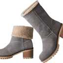 VIMISAOI Winter Boots for Women, Comfortable Slip On Mid Chunky Heel Suede Warm Snow Ankle Boots Outdoor Shoes (8, Grey)