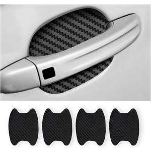 4PCS Sticker, Carbon Fiber Anti-Scratches Car Door Cup Protector, Non-Marking Auto Door Handle Protective Film, Universal for Most Car Handles (Black/4PCS)