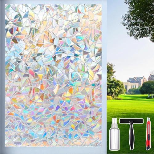 Rainbow Window Privacy Film Decorative, Stained Glass Window Tint for Home, 3D Decals Window Clings for Glass Windows, Static Cling Window Sticker, Suncatcher Window Cover, 23.6 Inch x 78.74 Inch