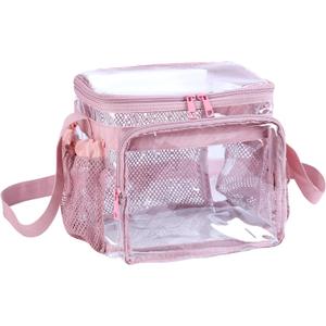 Clear Lunch Bag for Work - Heavy Duty Transparent Lunch Box for Men and Women - Stadium Approved for Correctional Officers Plastic Lunch Bag (pink) (Pink-1 pack)