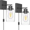 Plug in Wall Sconces, 2 Pack Wall Lamp, Rustic Plug in Wall Light Sconces, Sconces Wall Lighting, E26 Modern Wall Light Fixtures (Black)
