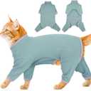 Cat Pajamas for Cats Only, Sticky Hair Cat Clothes, Sphynx Hairless Cats Sweater, Recovery Suit After Surgery, Prevent Lost Hair Kitten Onesie Shirts Costumes Outfits for Pet (BeanGreen)X-Large