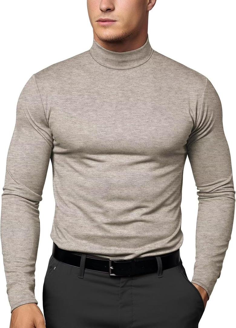 Zengjo Thermal Base Layer Men Mock Turtleneck(Heather Brown,XL) (Brown, XL)