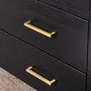 QOGRISUN 5 Pack Solid Brass Cabinet Pulls, 3-3/4 Inch Hole Center, Brushed Matte Gold Square Drawer Handles, Modern Brass Hardware for Kitchen Dresser Bathroom Cupboard Furniture