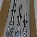 3-Piece Flex-Head Ratchet Set, 1/4", 3/8", 1/2" Drive Ratchet, 72-Tooth with Quick-Release Reversible Design, Chrome Alloy Made, Fully Polished, with EVA Foam