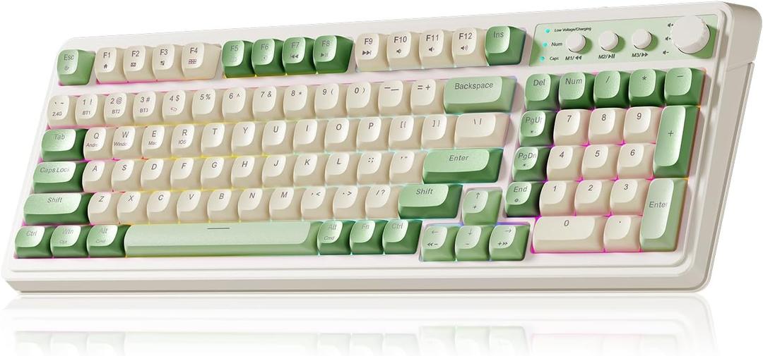 AULA S99 Gaming Keyboard, Wireless Computer Keyboards, Tri-Mode Bluetooth/ 2.4GHz/ USB-C Custom Creamy Keyboard with Number Pad, RGB Backlit Media Knob Cute Programmable Keyboard for PC Gamer - Green