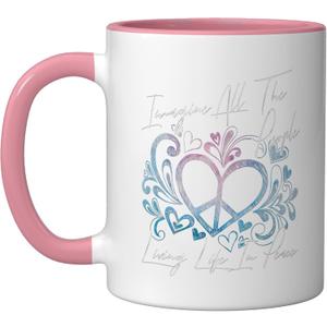 Imagine All the People Ceramic Mug, Pink/White (11 Ounces)