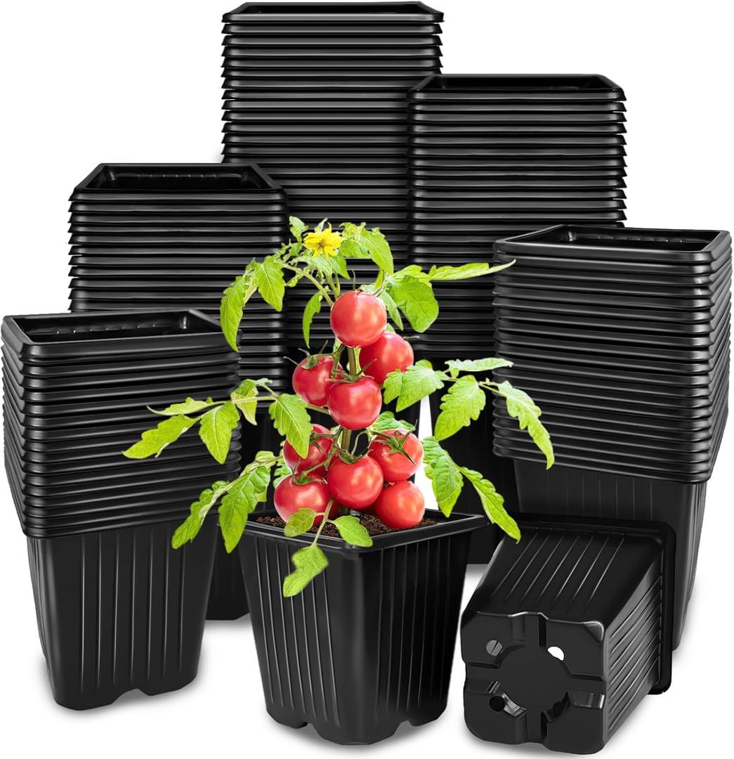 Anyumocz 100Pcs Square Plant Nursery Pots, 3.5 Inch Plastic Pots with Drainage Holes, Reusable Seed Starter Pots for Flowers, Vegetables, Garden Planting, Transplanting, Succulents, Cuttings(Black)