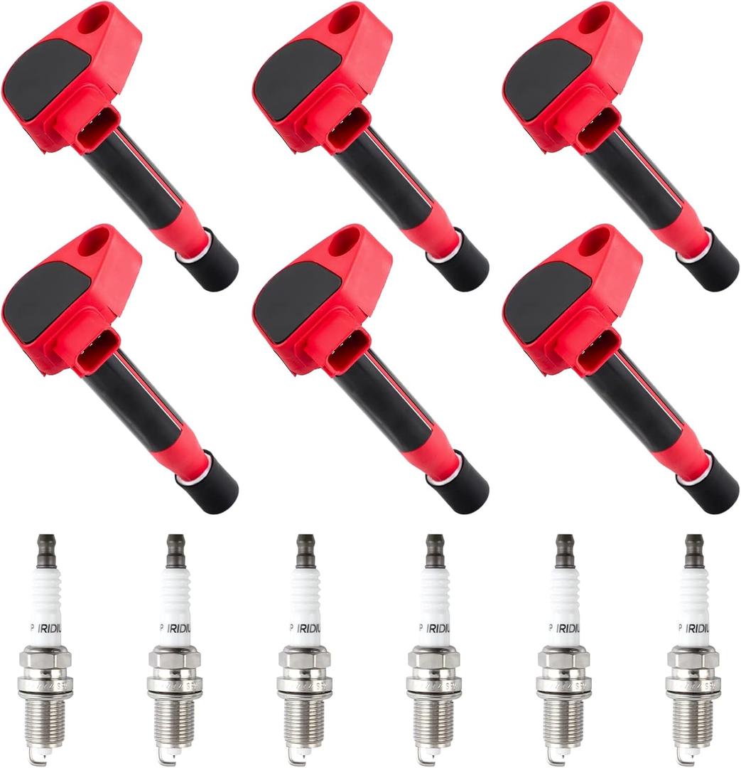 CarBole UF242 Ignition Coils and Iridium Spark Plug Set Fit for Honda Accord Odyssey, Acura TL CL RL 3.0L 3.2L 3.5L V6 (Pack of 6PCS)