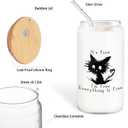 It's Fine I'm Fine Glass Cup Funny Sarcastic Cat Glass Coffee Cup With Lids And Straws 14oz,Cat Lover Gifts