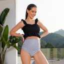 GINKANA Maternity Two Pieces Bikini Set High Waist Bathing Suits Set Swimwear Ruffle Trim Straps Pregnancy Suits Swimwear Beachwear, Black White Plaid, S