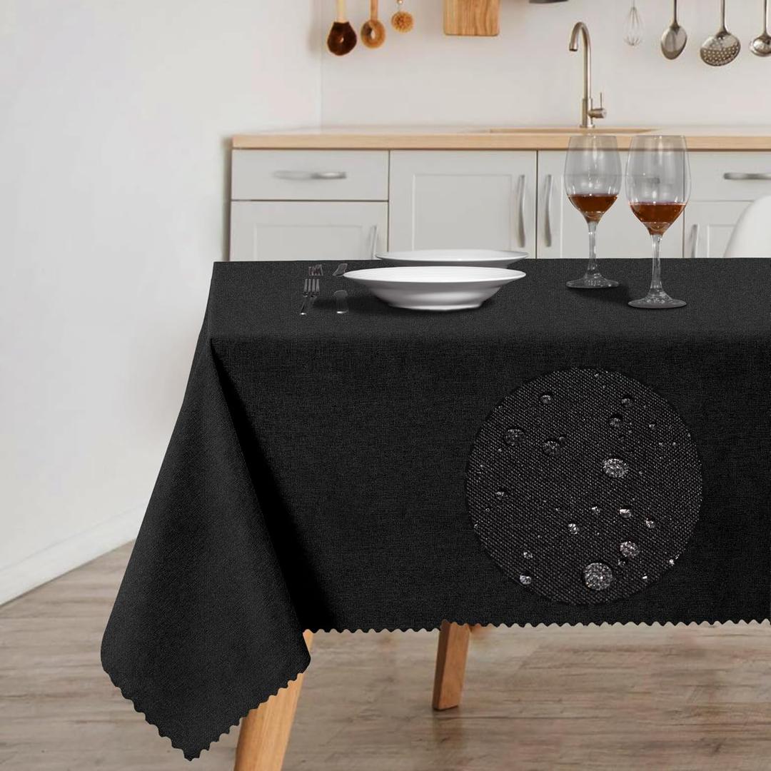 HX&OD Rectangular Tablecloth Cationic Fabric Waterproof Stain Resistant Wrinkle-Resistant for Home/Decoration/Party/Buffet/Wedding/Dining Room/Camping (Black)