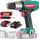 Cordless Hammer Drill Driver 18V, HYCHIKA 400 In-lbs Torque Power Drill with Auxiliary Handle, 1/2 Metal Chuck, 2.0Ah Battery, 1H Fast Charger, 21+3 Clutch, LED Light for Drilling Wood Metal Wall
