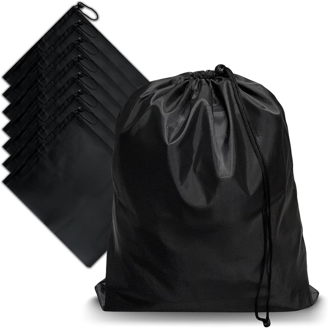 8-Pack Drawstring Bags with Toggle, Durable Nylon Backpack, Cinch Sack and Ditty Pouch for Gym, Sports, Travel, and Daily Use (16 x 20 Inch, Black)