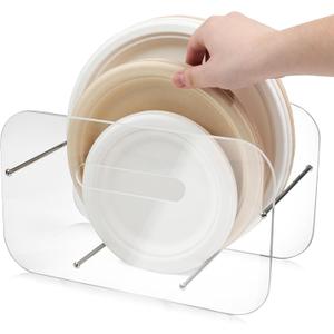 Paper Plate Dispenser, 7-12 Inch Disposable Plates Storage Organizer, Round Square Plastic Foam Paper Plate Acrylic Organizer for Cabinet, Countertop, RV or Outdoor Use (1)